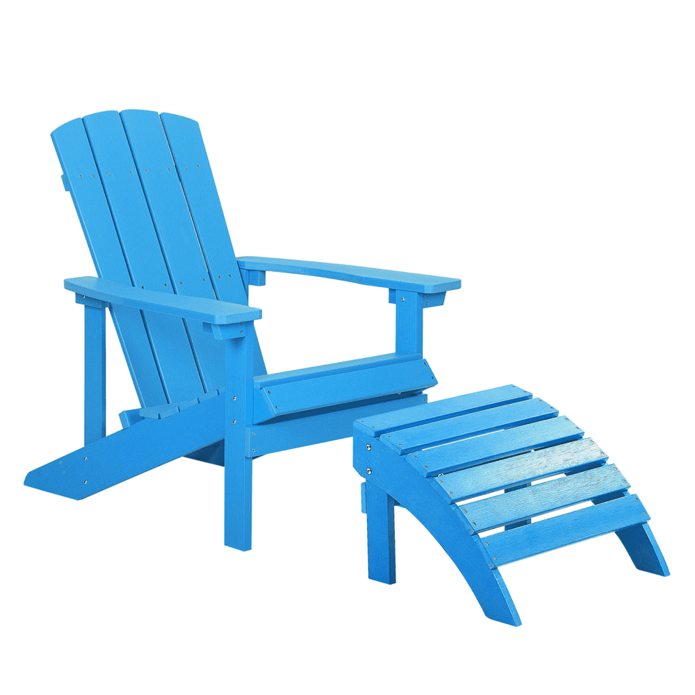 Beliani Záhradná stolička s podnožkou modrá ADIRONDACK